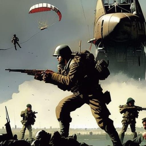 Airborne Paratroopers Over Arnhem, Dramatic Fine Art