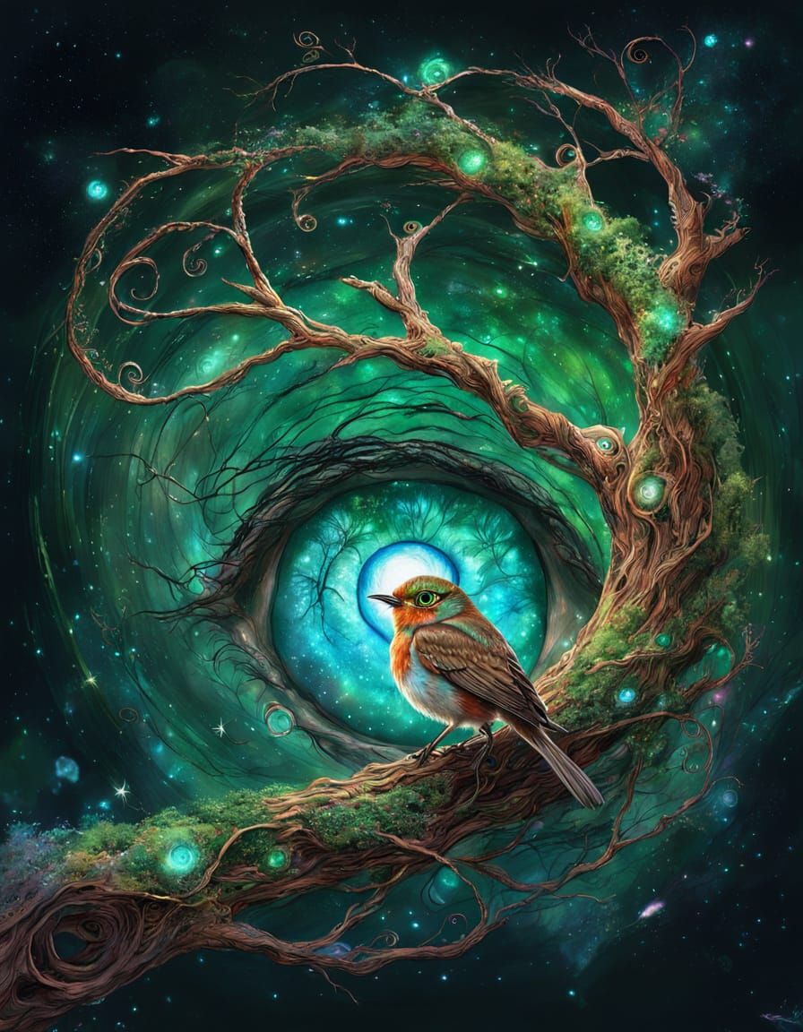 Ethereal Robin Illuminates a Celestial Nebula