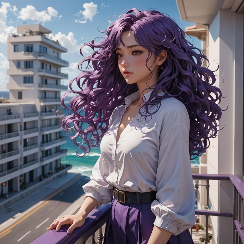A Girl Standing on a Balcony