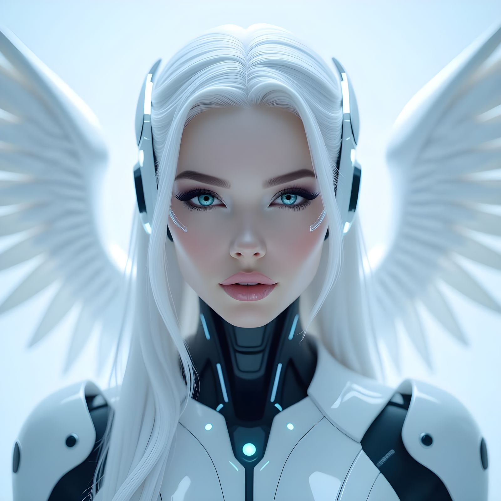 Futuristic Angelic Woman with Cybernetic Skin