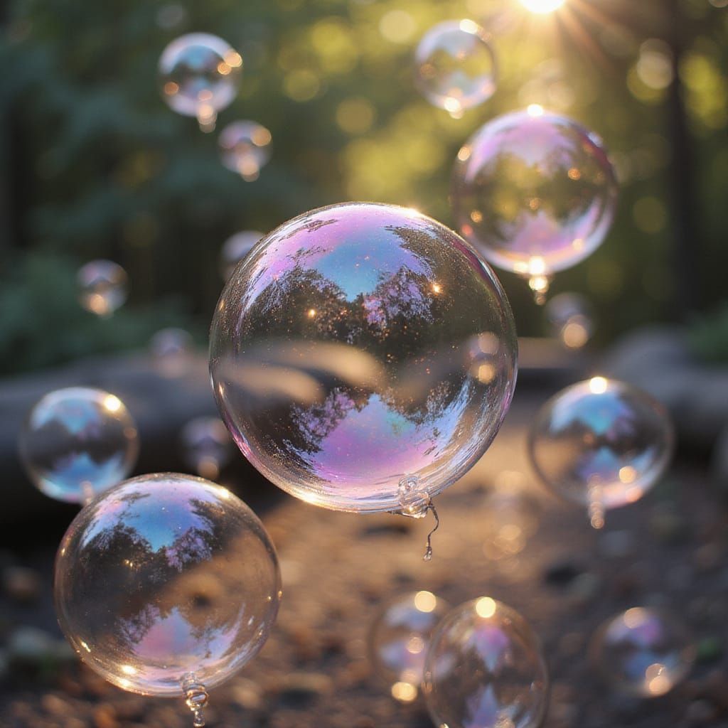Surreal Soap Bubbles Dance in Ethereal Light
