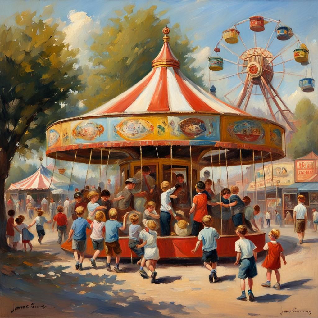 Children's Fun Fair in Oil Painting Style