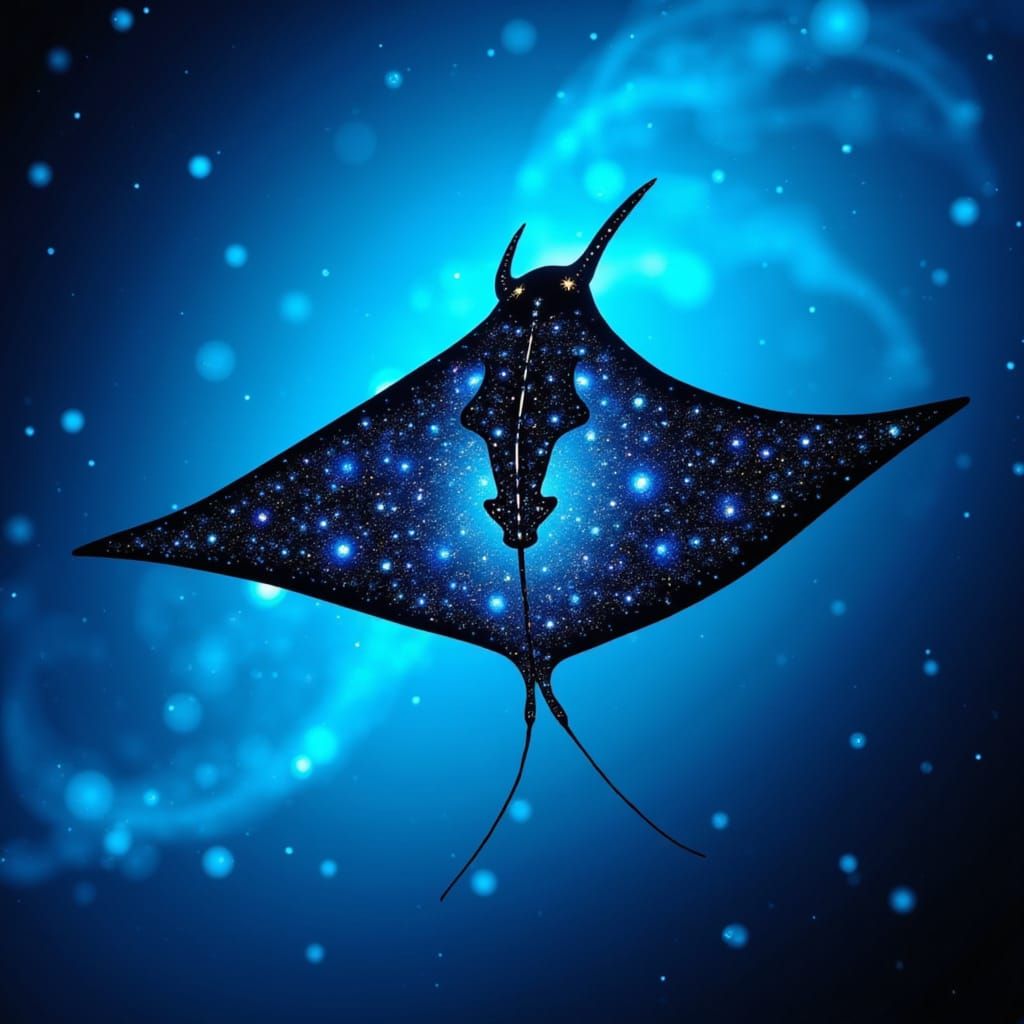Constellation Manta Ray in Bioluminescent Galaxy