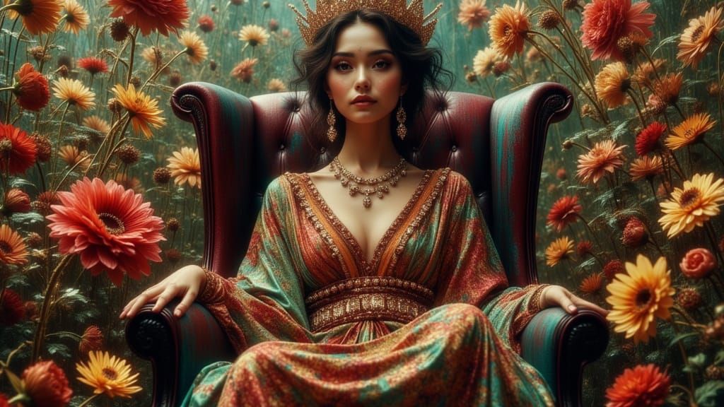 Beautiful Woman in Art Nouveau Style, Maximalist Portrait