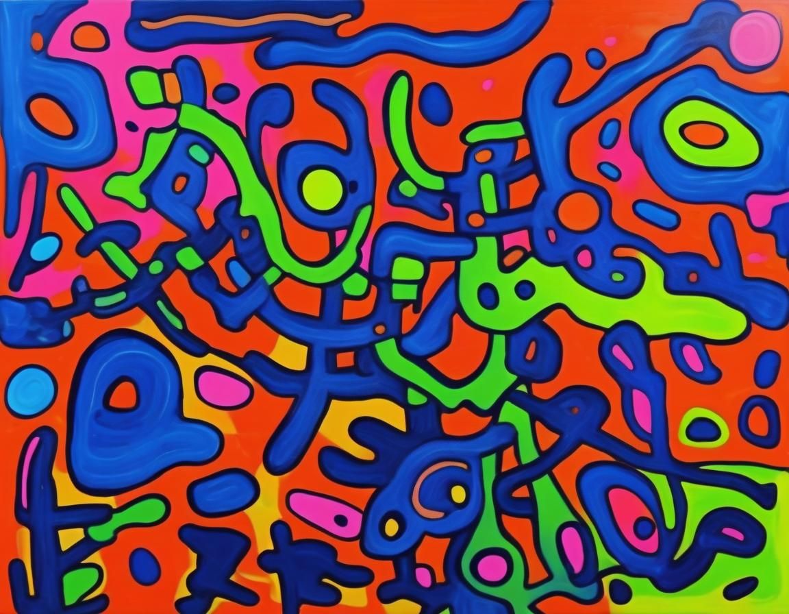 Tachisme Abstract Painting with Fluorescent Colors