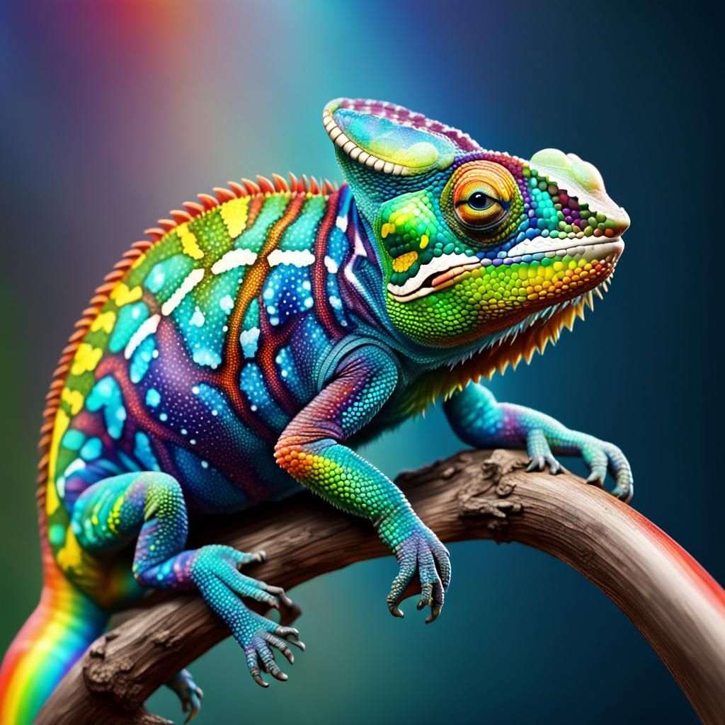 Rainbow Chameleon on Rainbow Illustration