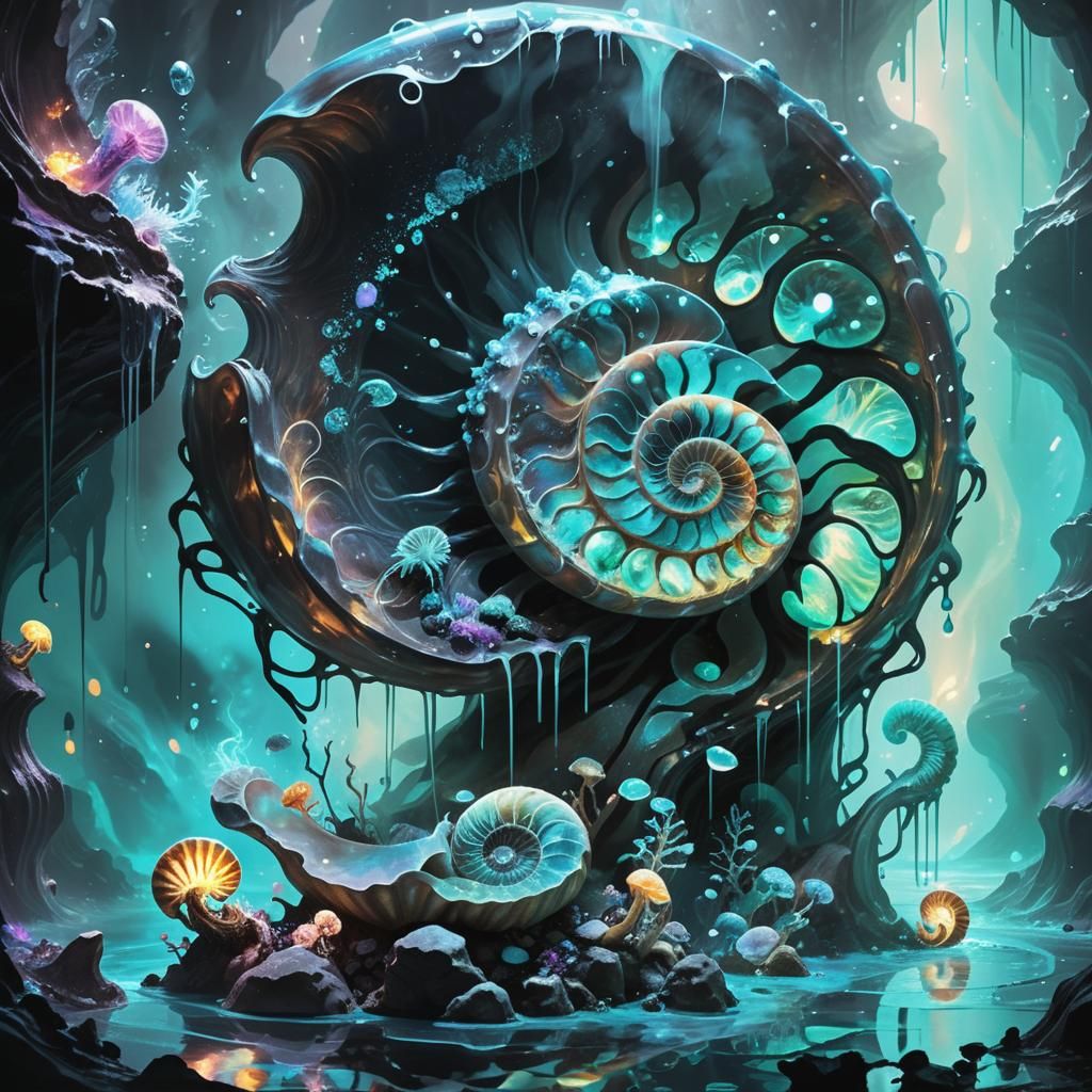 Water Elemental in Crystal Cave: Neon Ink Splatter Art