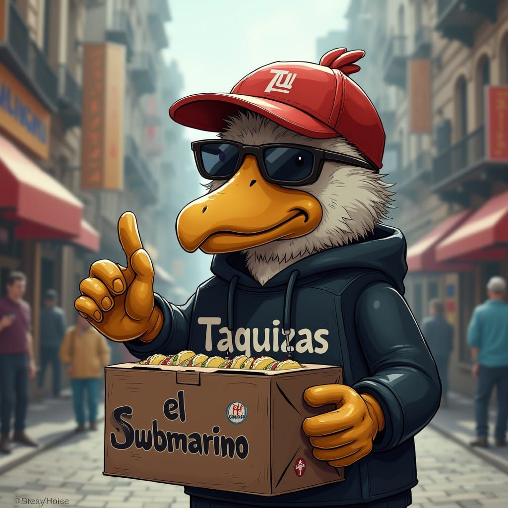 Hyperrealistic Duck Delivery in Grayscale Illustration