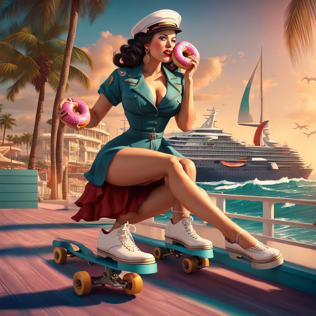 Pinup Roller Skater on Fort Lauderdale Beach