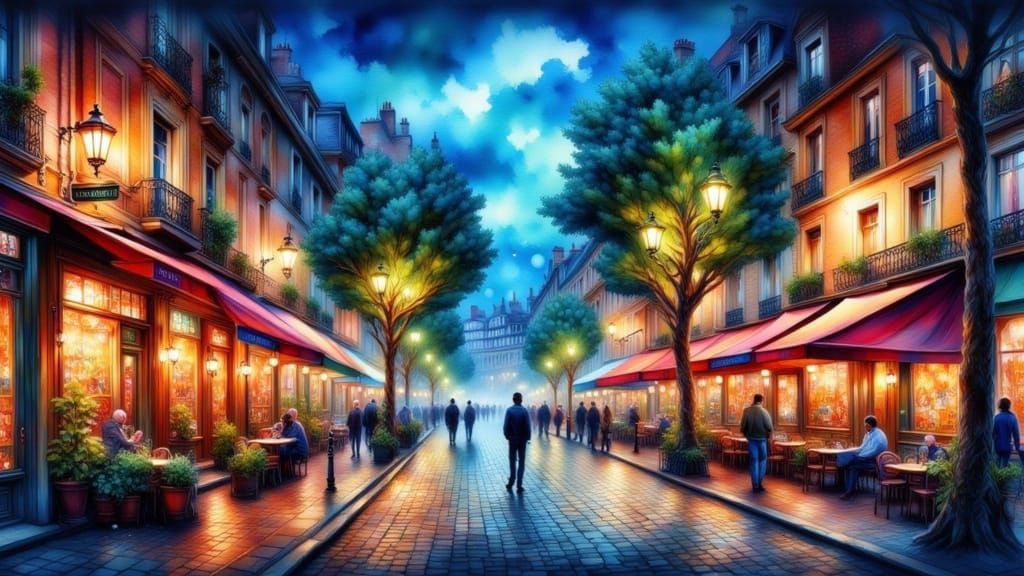 Paris, Café Street at night