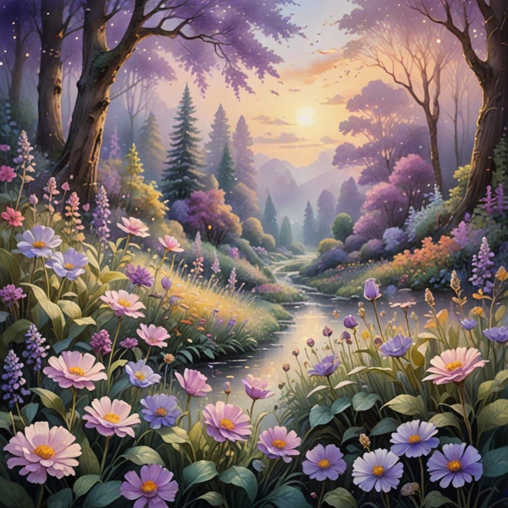 Whimsical Watercolor Dreamscape in Soft Focus