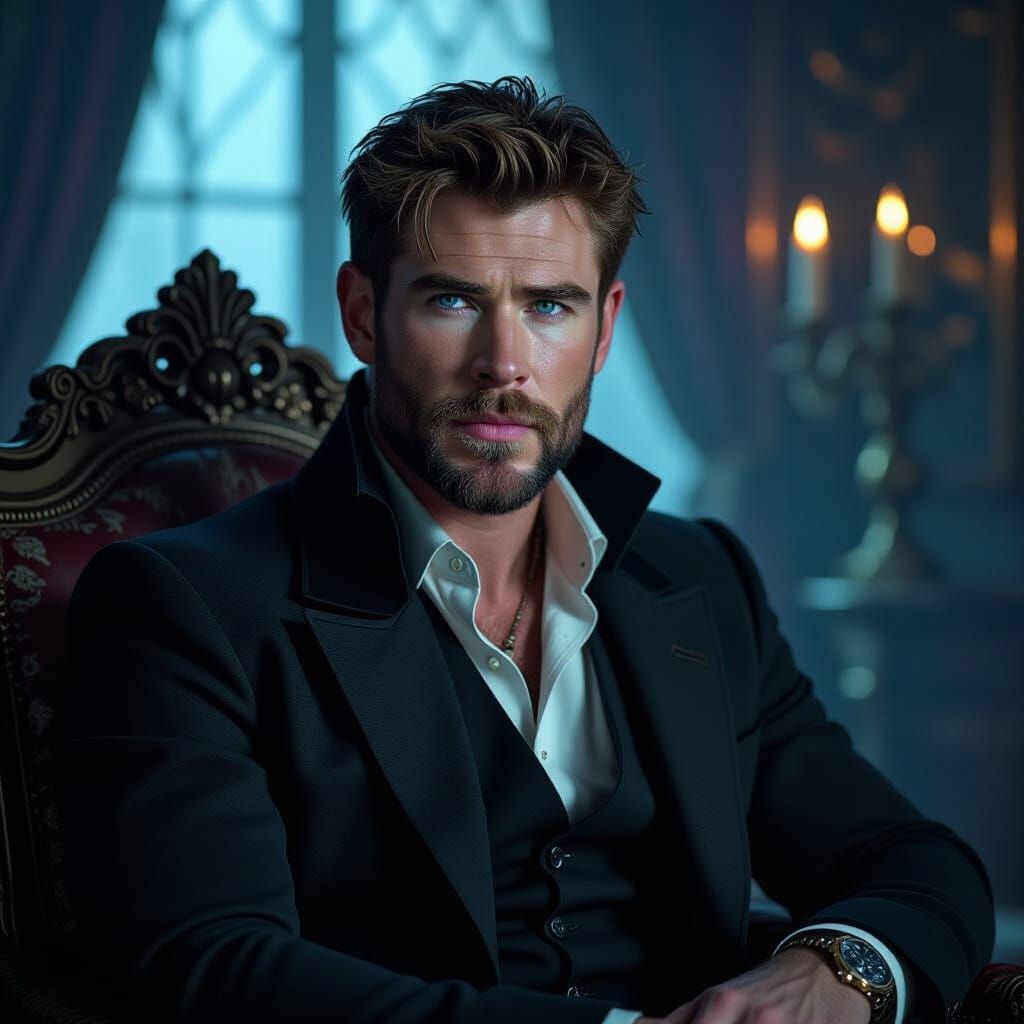 Gothic Vampire Portrait in Ornate Setting