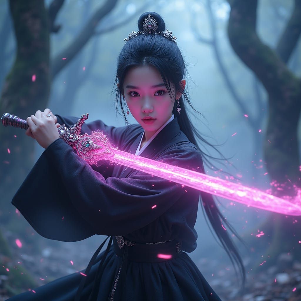 Fantasy Warrior in Vibrant Pink Armor