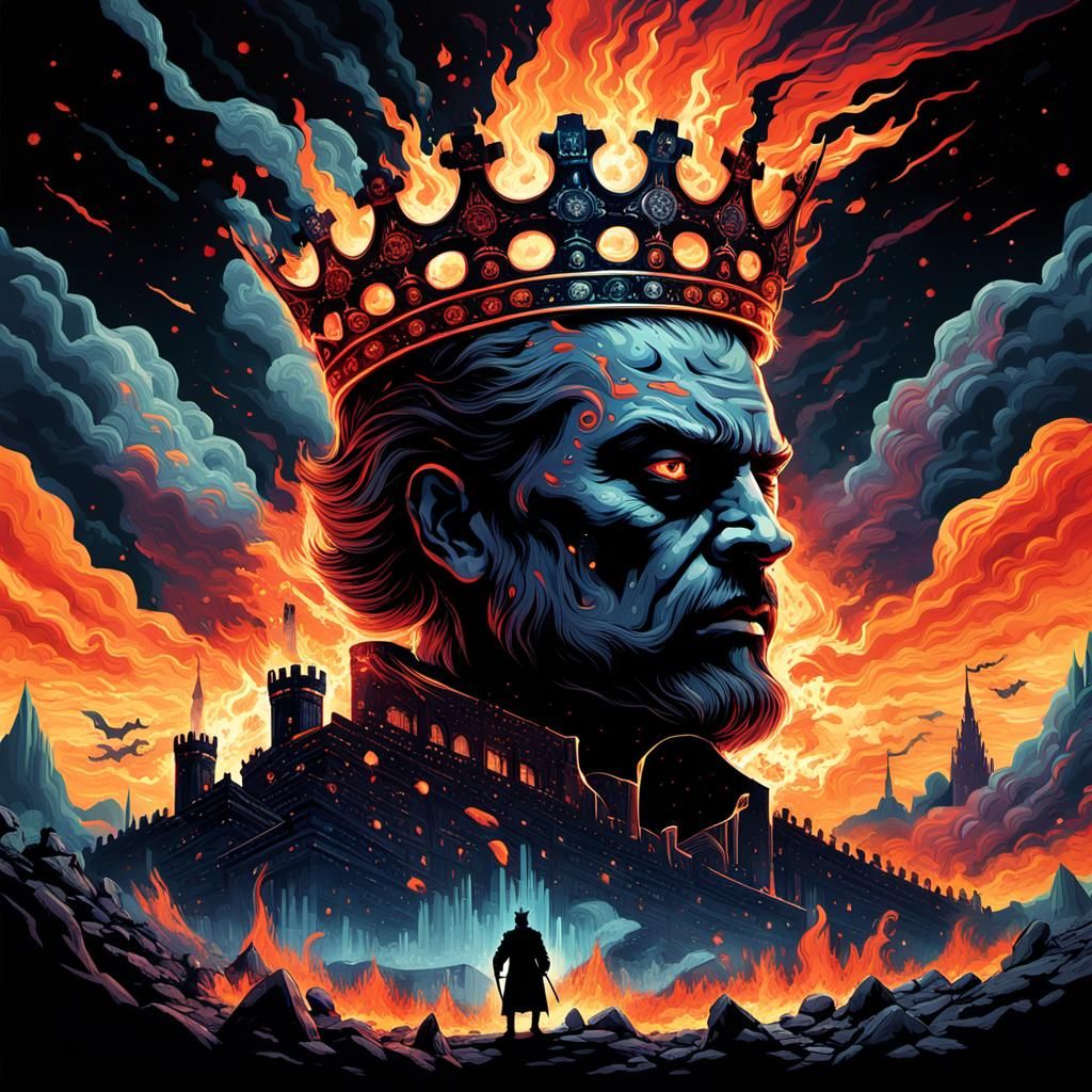 Corrupt King Silhouette in Apocalyptic Double Exposure