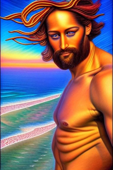 Jesus in Speedo at Fire Island: Art Nouveau Cel-Shaded