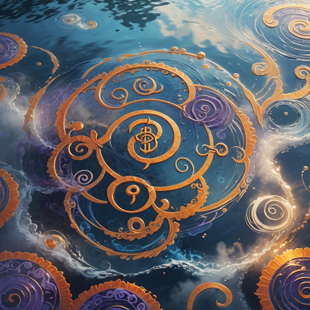Glowing Reiki Symbols on Water: Fantasy Art