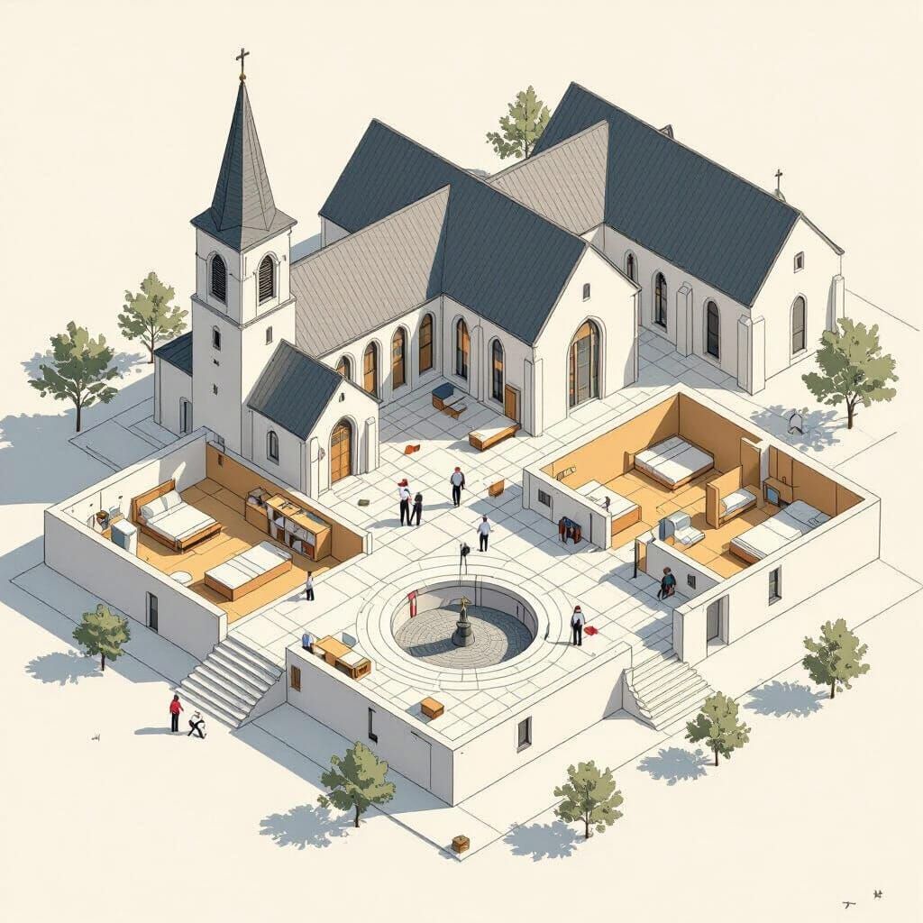 Architectural Floor Plan of Church Complex with Unique Featu...