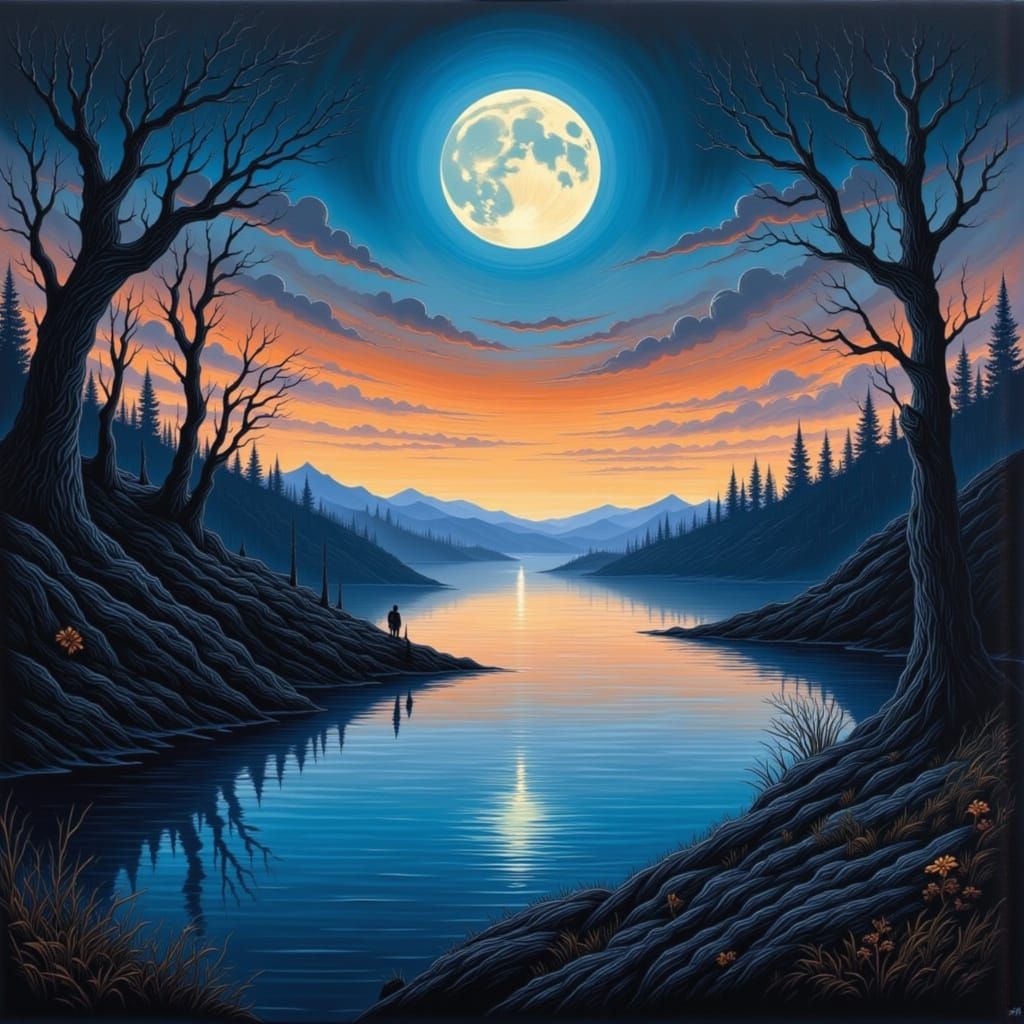 Moonlit Lake Reflection at Night