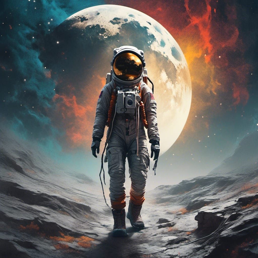 Woman Walks on the Moon: Hyperrealistic Concept Art