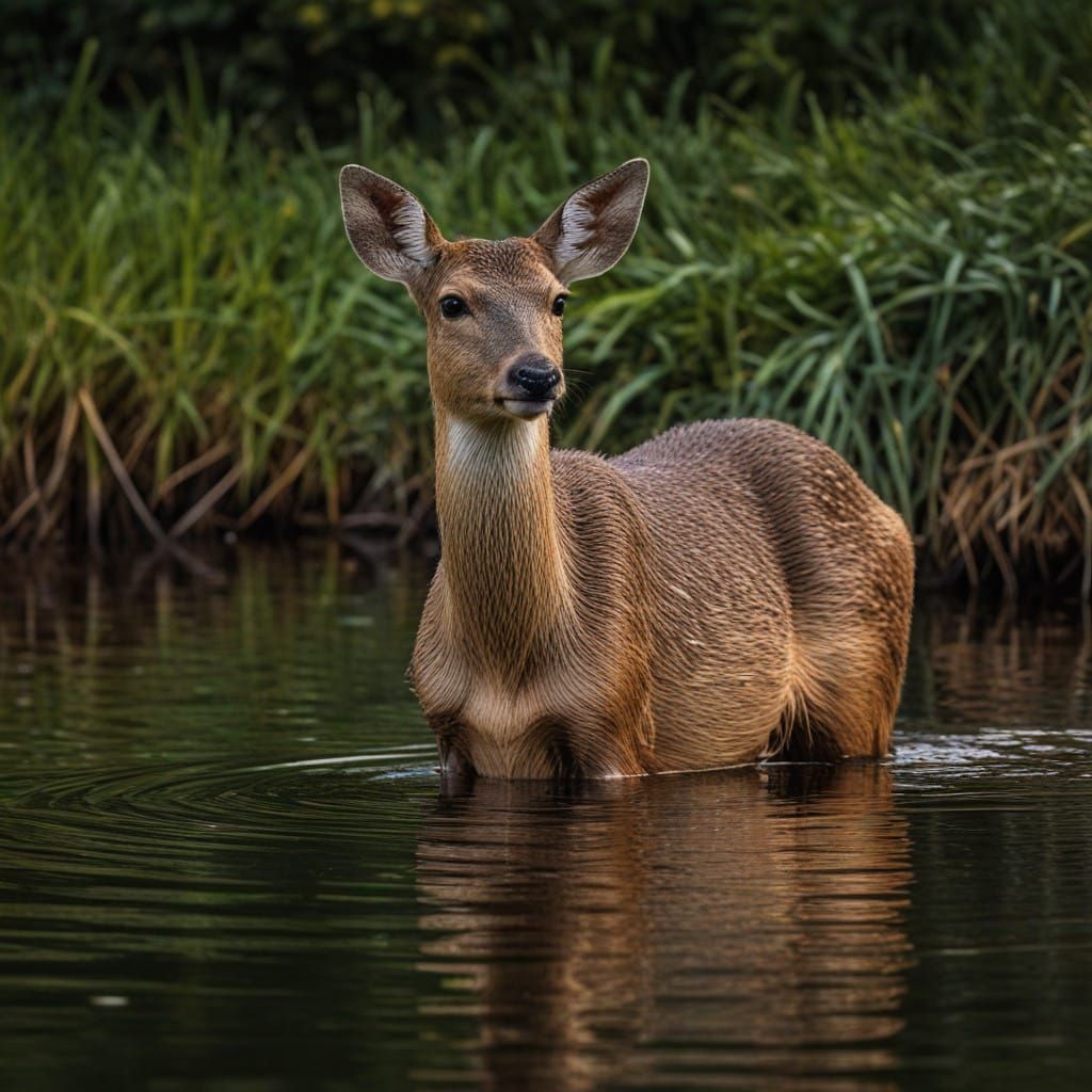 Hyperrealistic Water Deer Portrait in Cinematic HDR