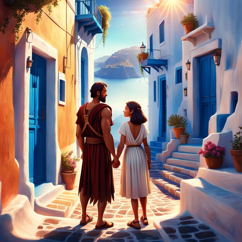 Santorini Alleyway: Pixar-Style 3D Render