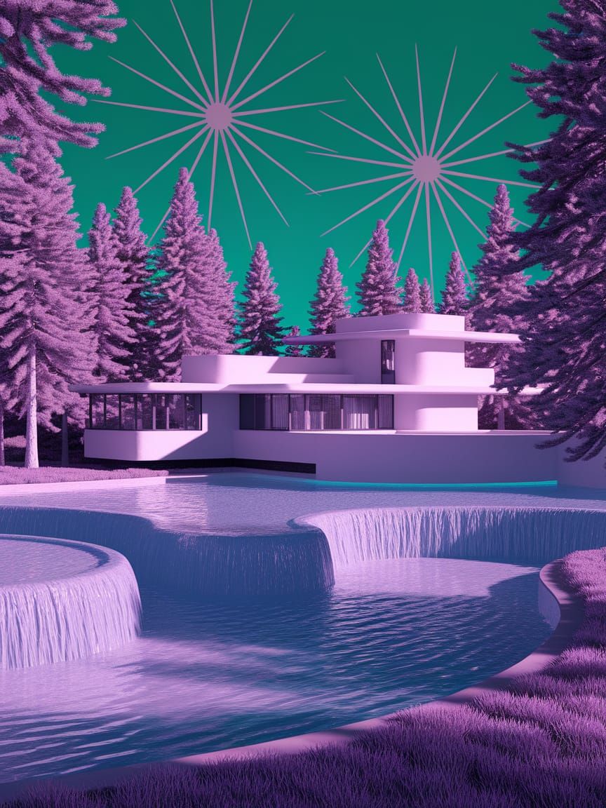 Slightly Alien Feel Fallingwateresque MCM Mansion with Axial...