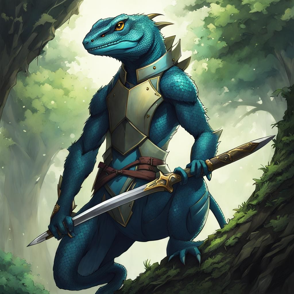Armored Fantasy Lizard in Anime Style