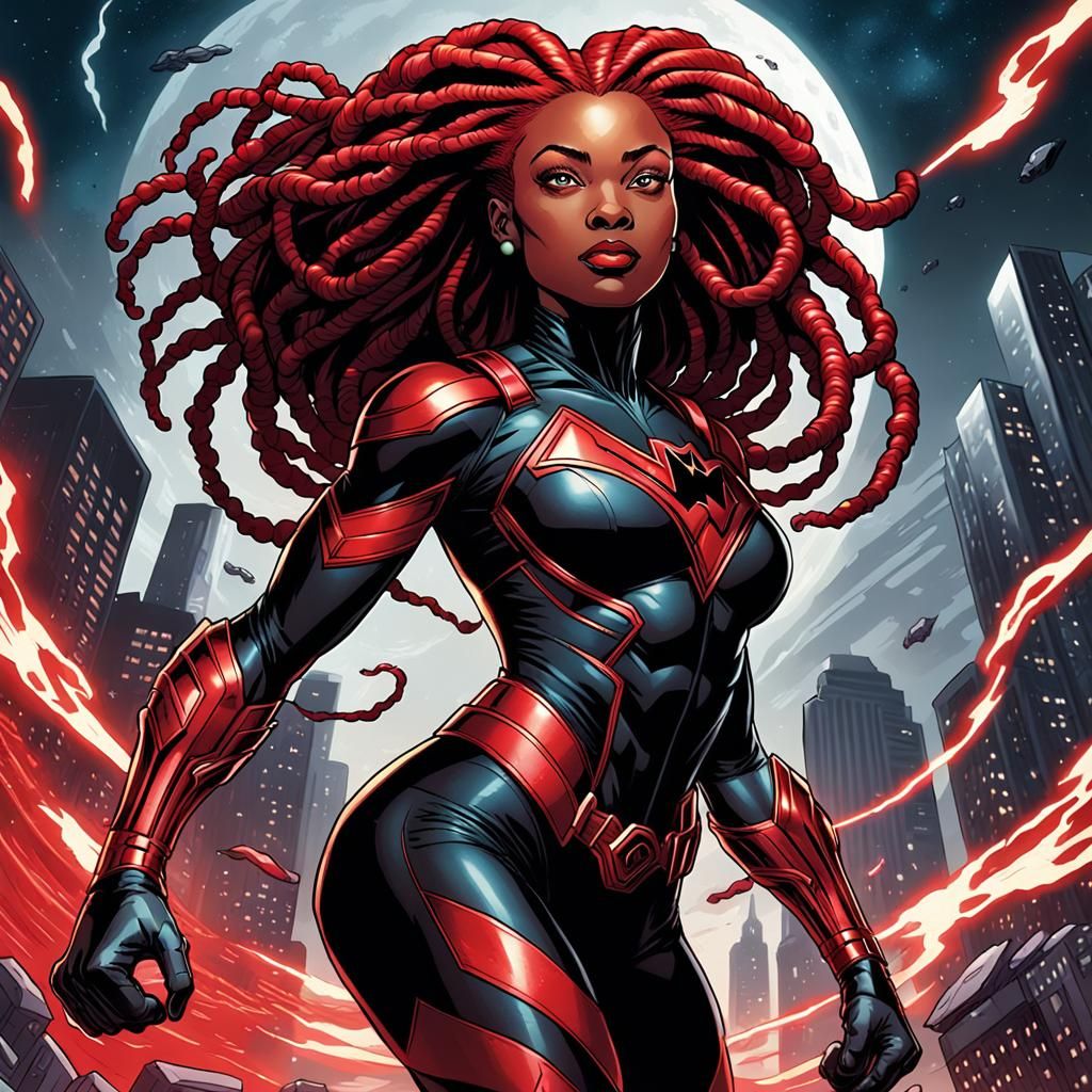 Red Haired Wolf Woman Superhero Comic Art