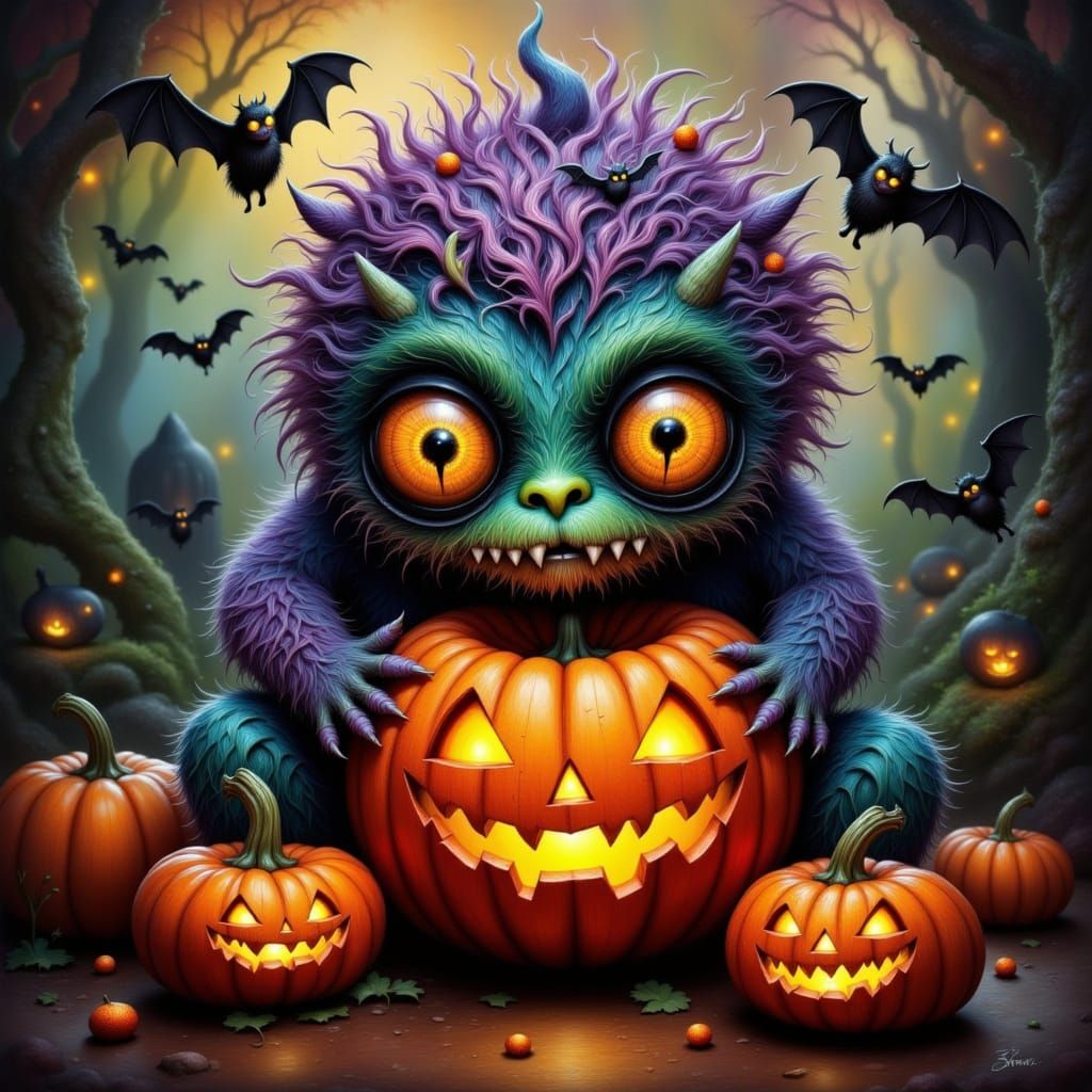 Imagine a cute, creepy  Halloween monster