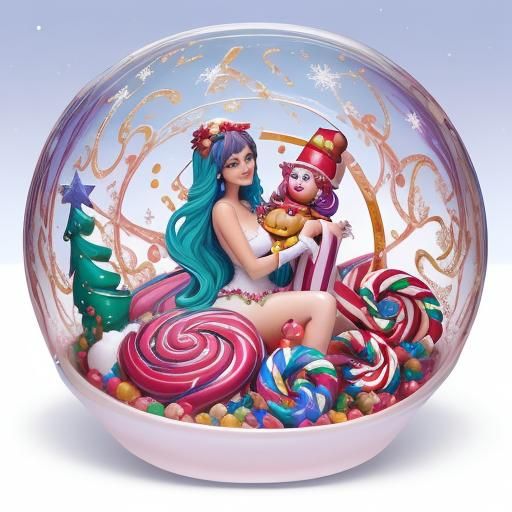 Vibrant Christmas Woman Sculpture in Candyland Wonderland
