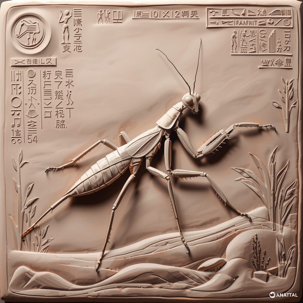 Mantis engraved on a clay tablet