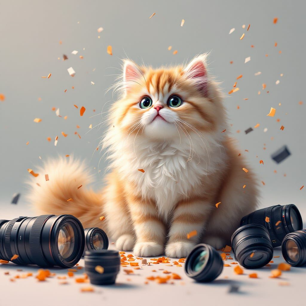 Fluffy Persian Cat Chaos: Whimsical Digital Painting
