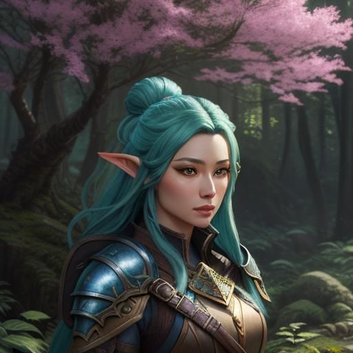 Gnome Ranger Portrait in Flowery Forest, Fantasy Art