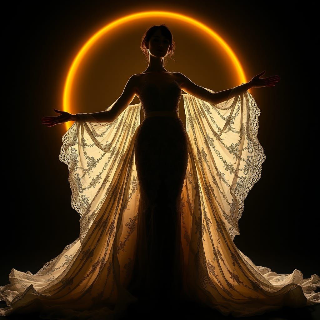 Model in McQueen Gown with Dramatic Backlighting