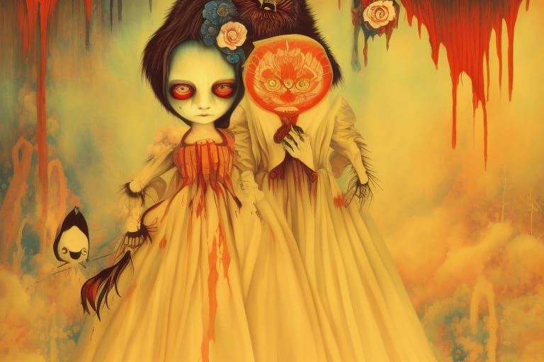 Surreal Gothic Ink Painting: American Gothic