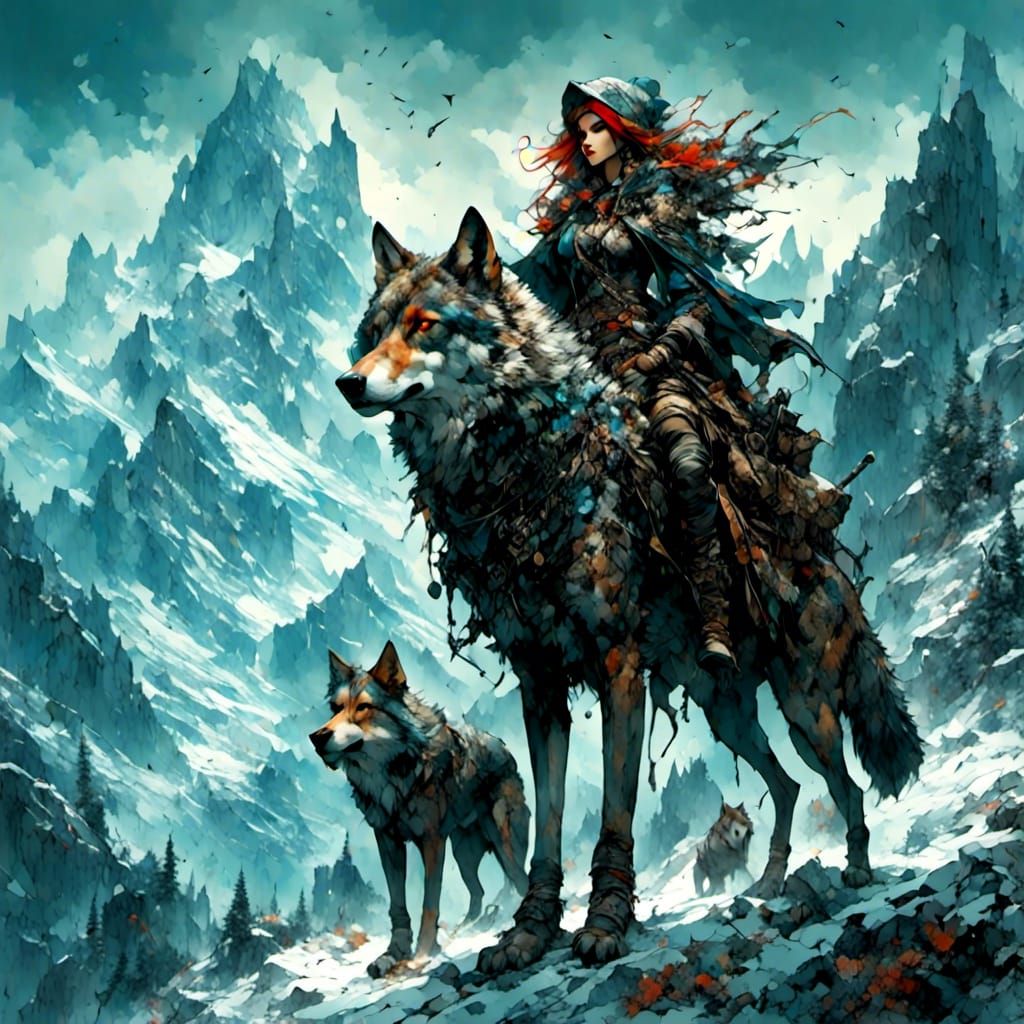 Fierce Hunting Wolves in Snowy Mountains