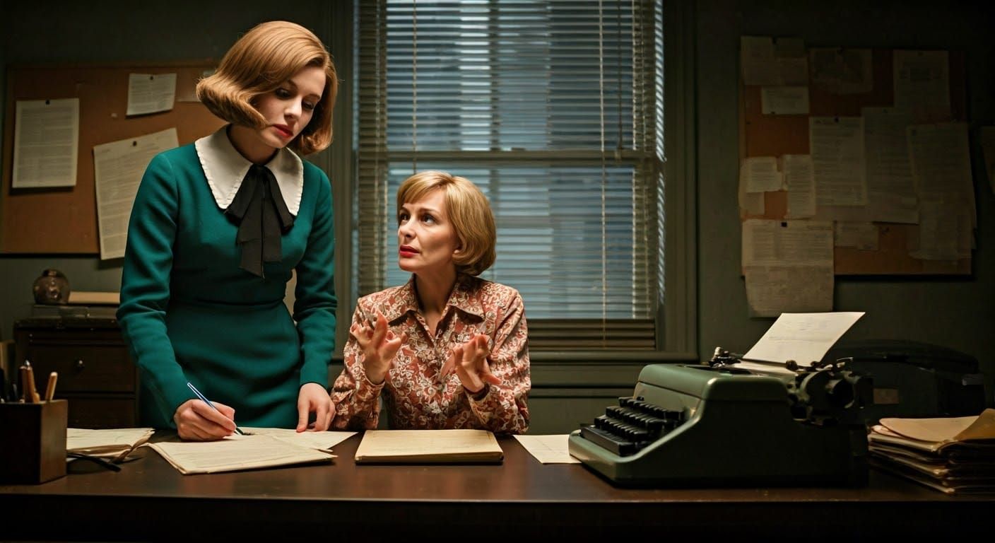 Gritty 1960s Newspaper Office in Cinematic Widescreen