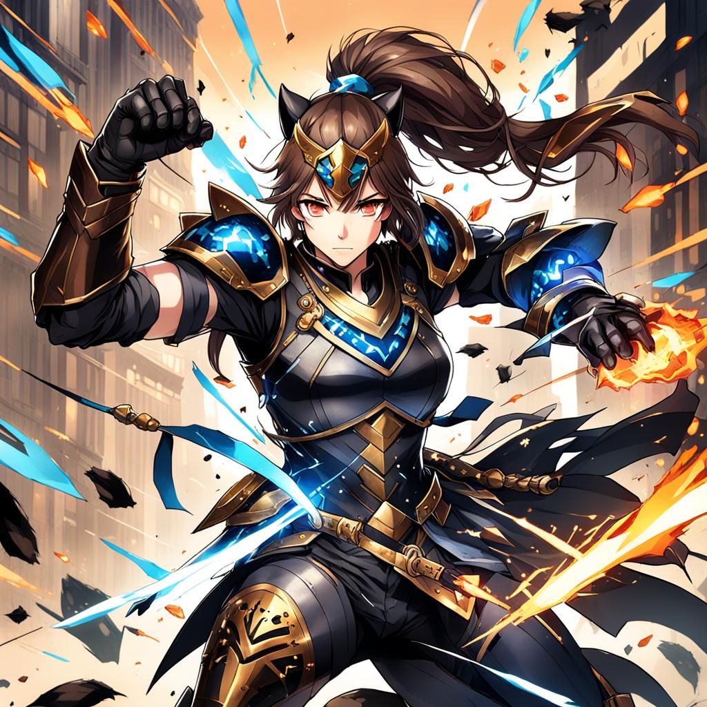 Fierce Leopard Woman Warrior in Anime Style