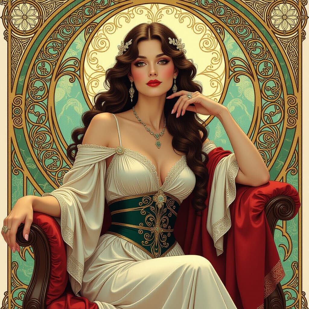Elegant Woman in Luxurious Setting, Art Nouveau Style