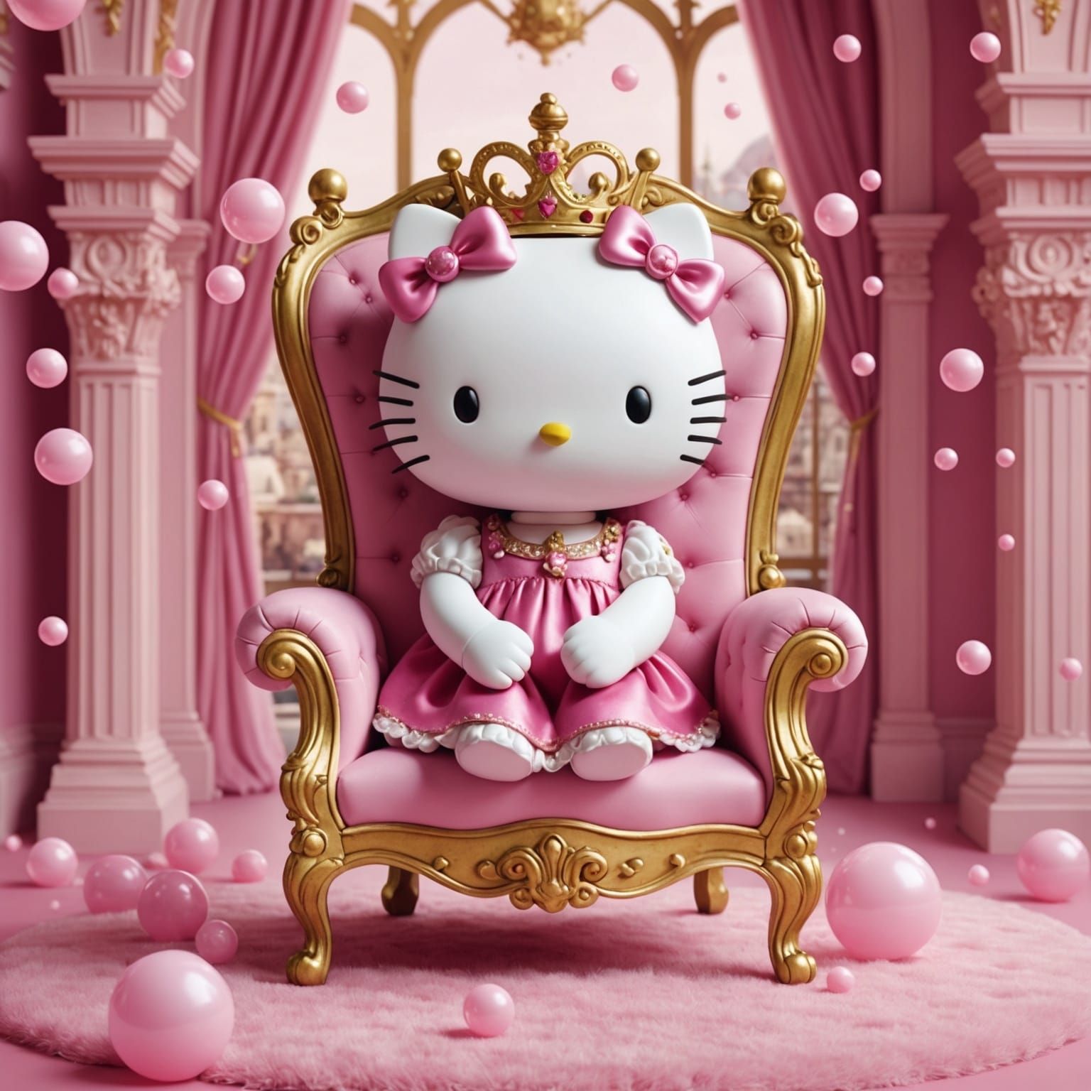 Hello Kitty Princess in Dreamy Pink Castle: 3D Render