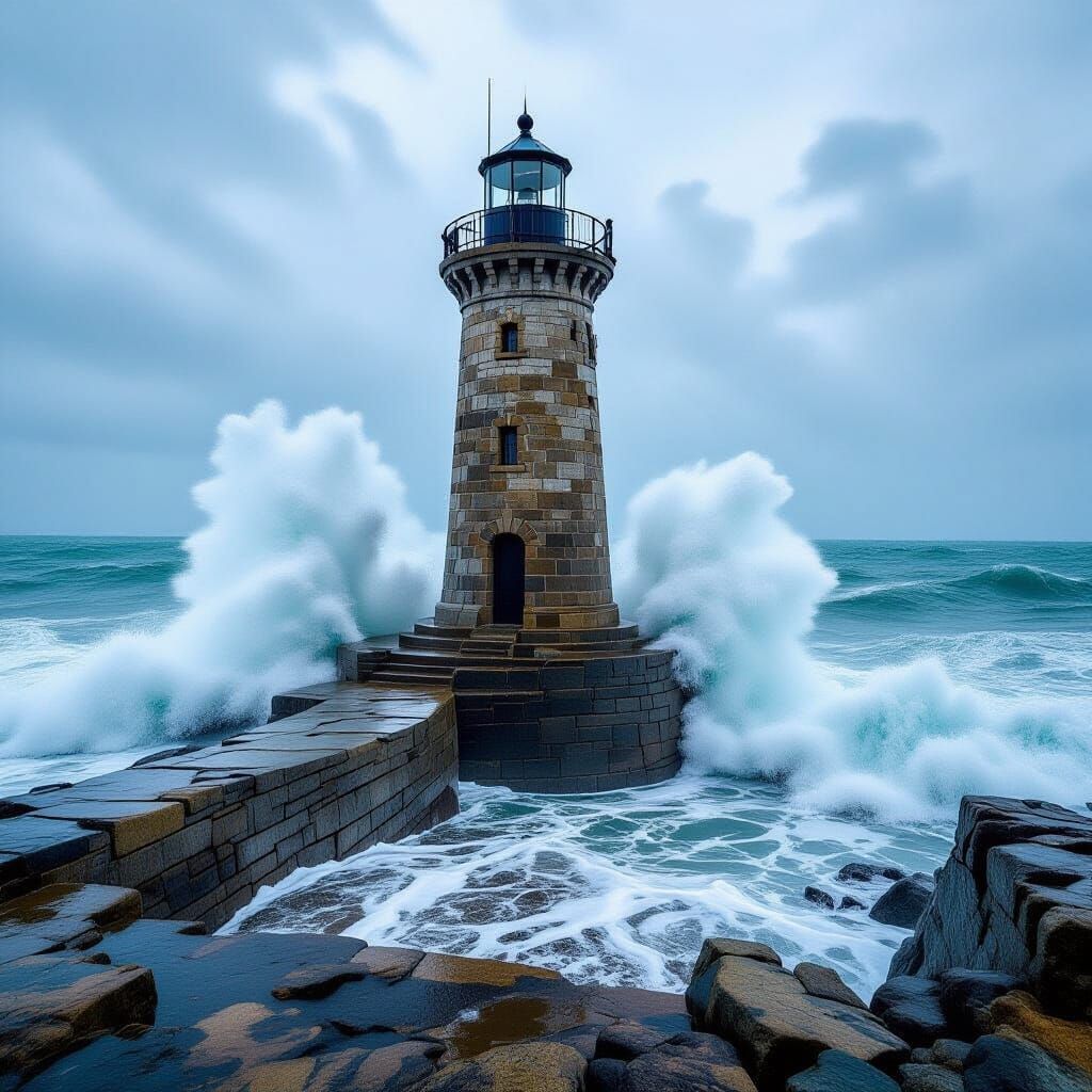 Lighthouse Destroyed by Tsunami: Dramatic Coastal Photograph...