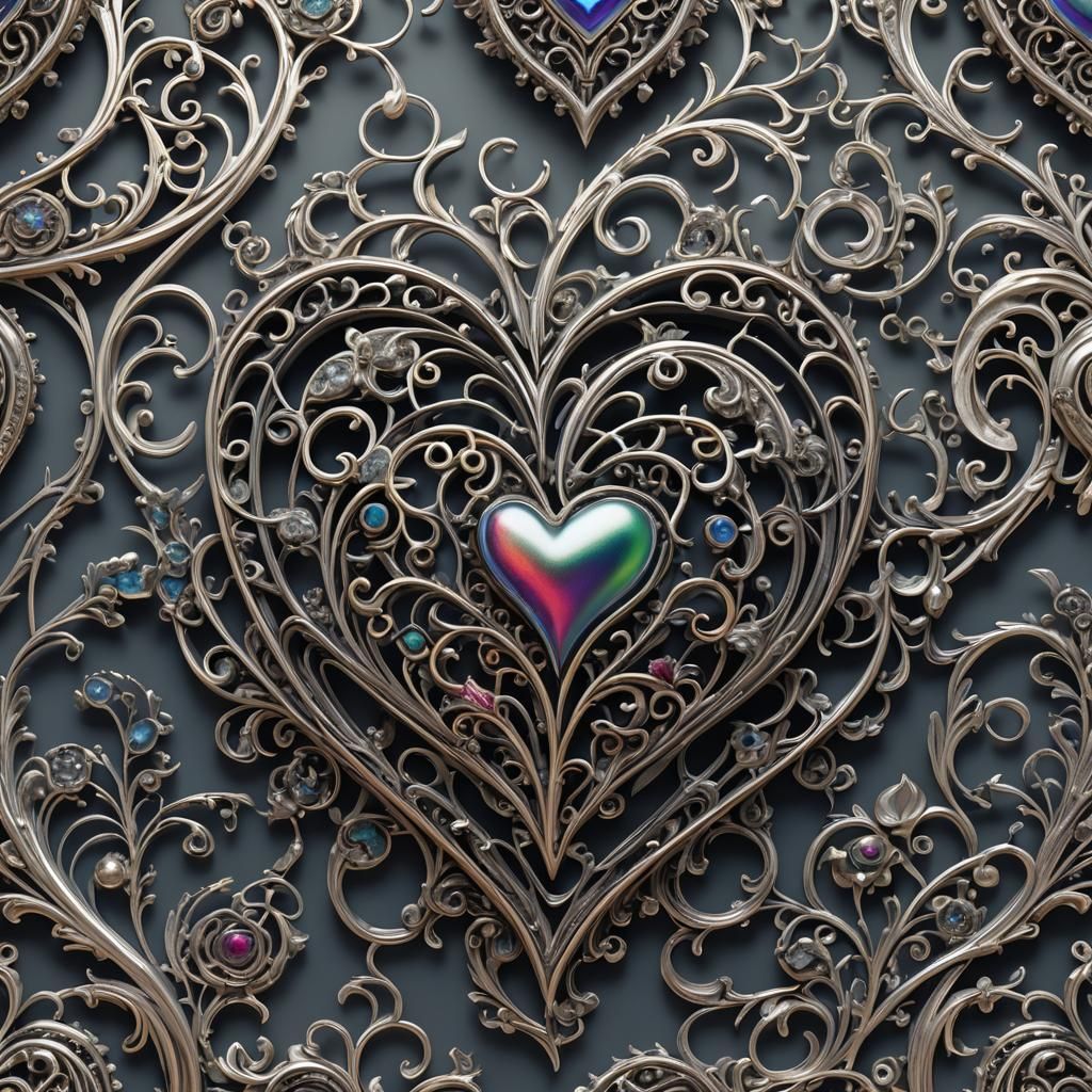 Sterling Silver Filigree Heart in Detailed Matte Painting