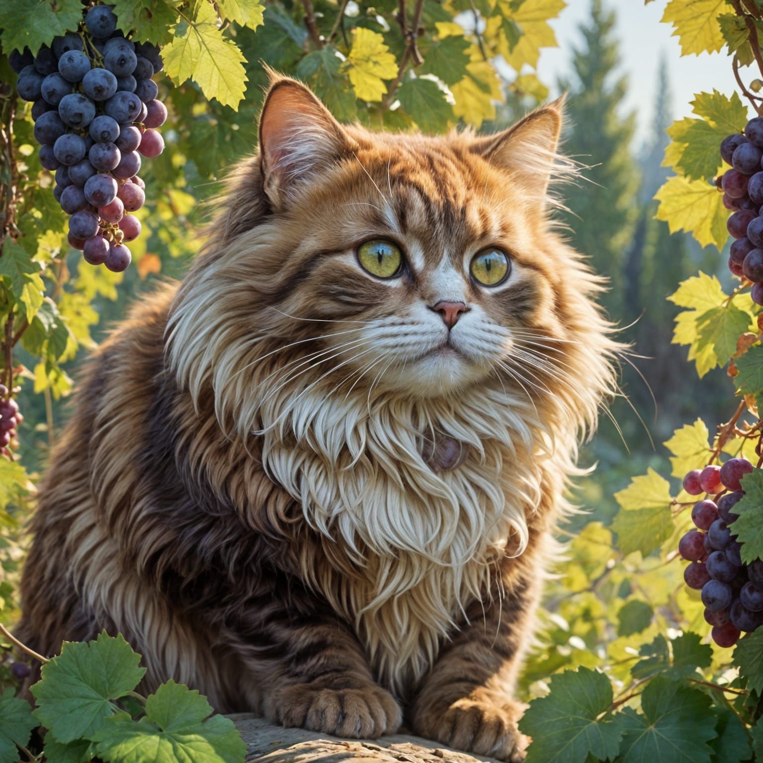 Cute Cat Surveys Lush Vinyard in Warm Light