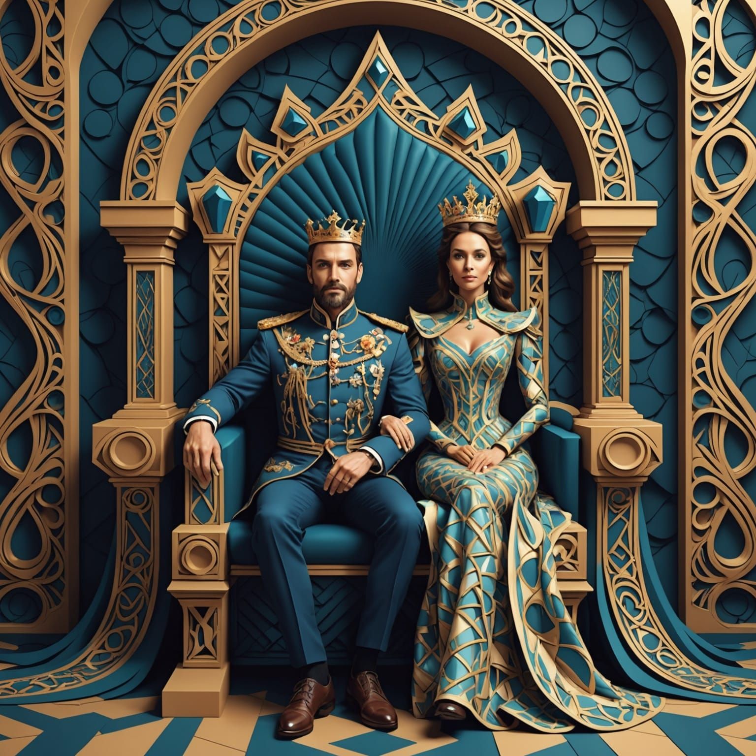 Geometric King and Queen on Thrones