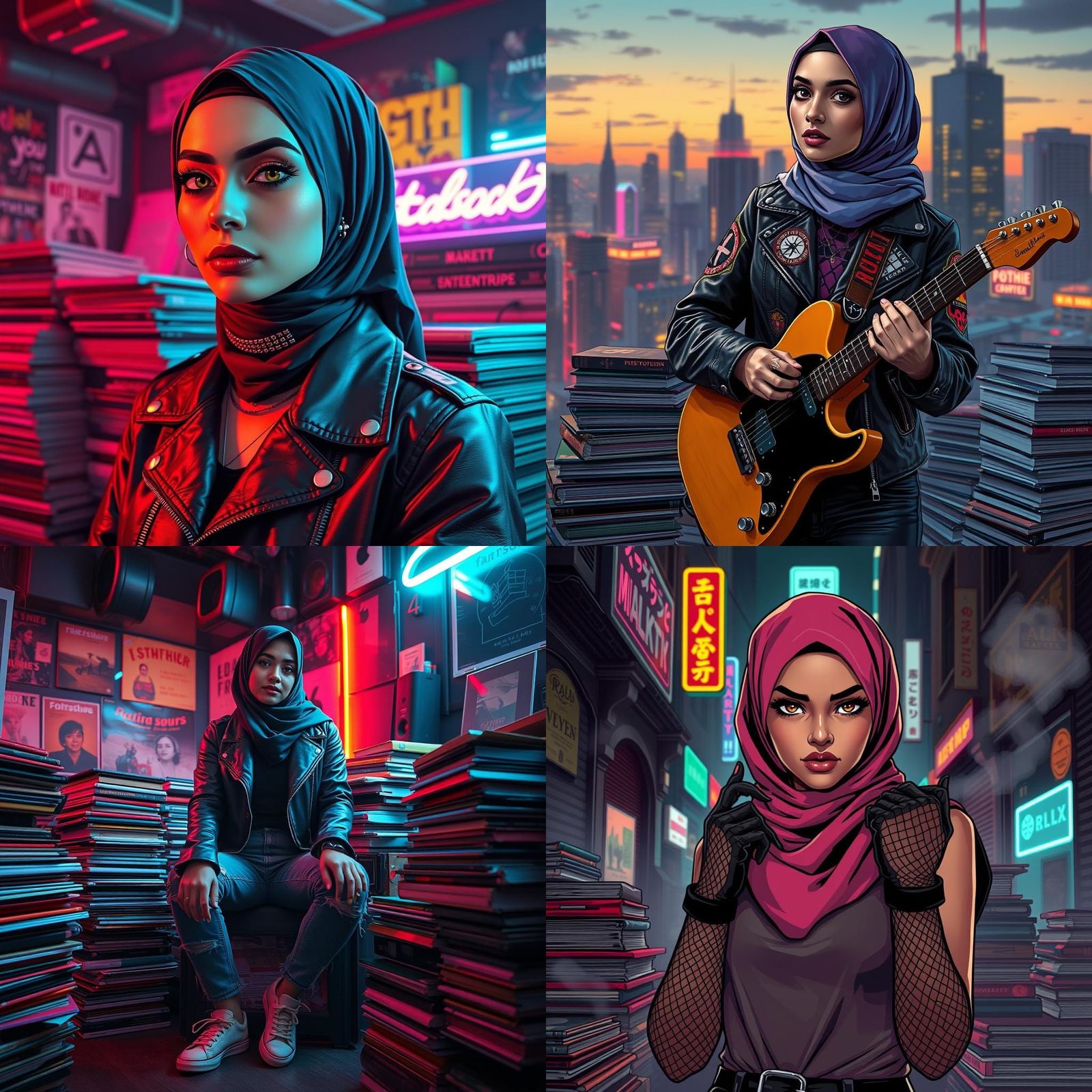 Edgy Muslim Woman in Synthwave Neon Style