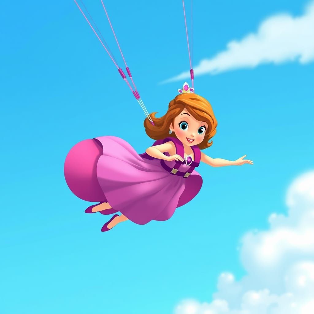 Princess Sofia Soars Through the Sky with Parachute