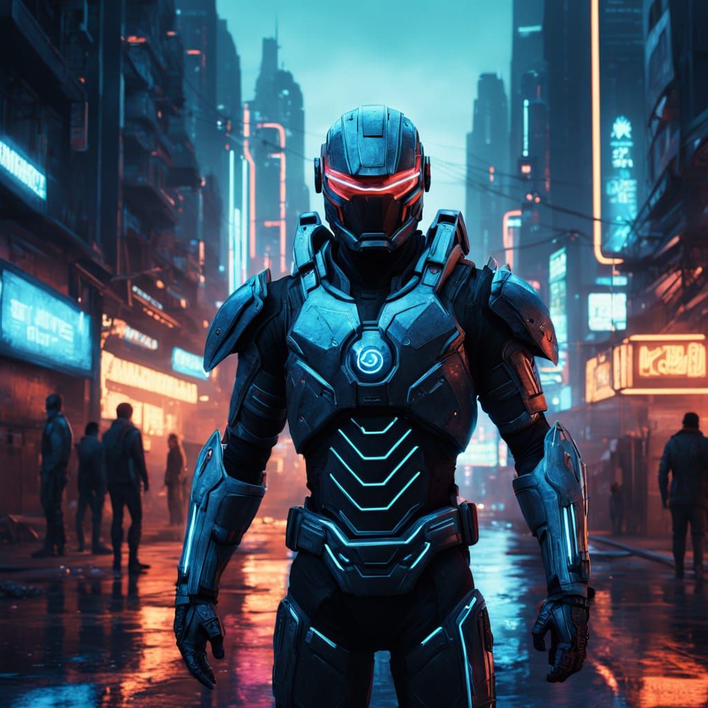 Futuristic Character in Neon City: A Digital Art Piece