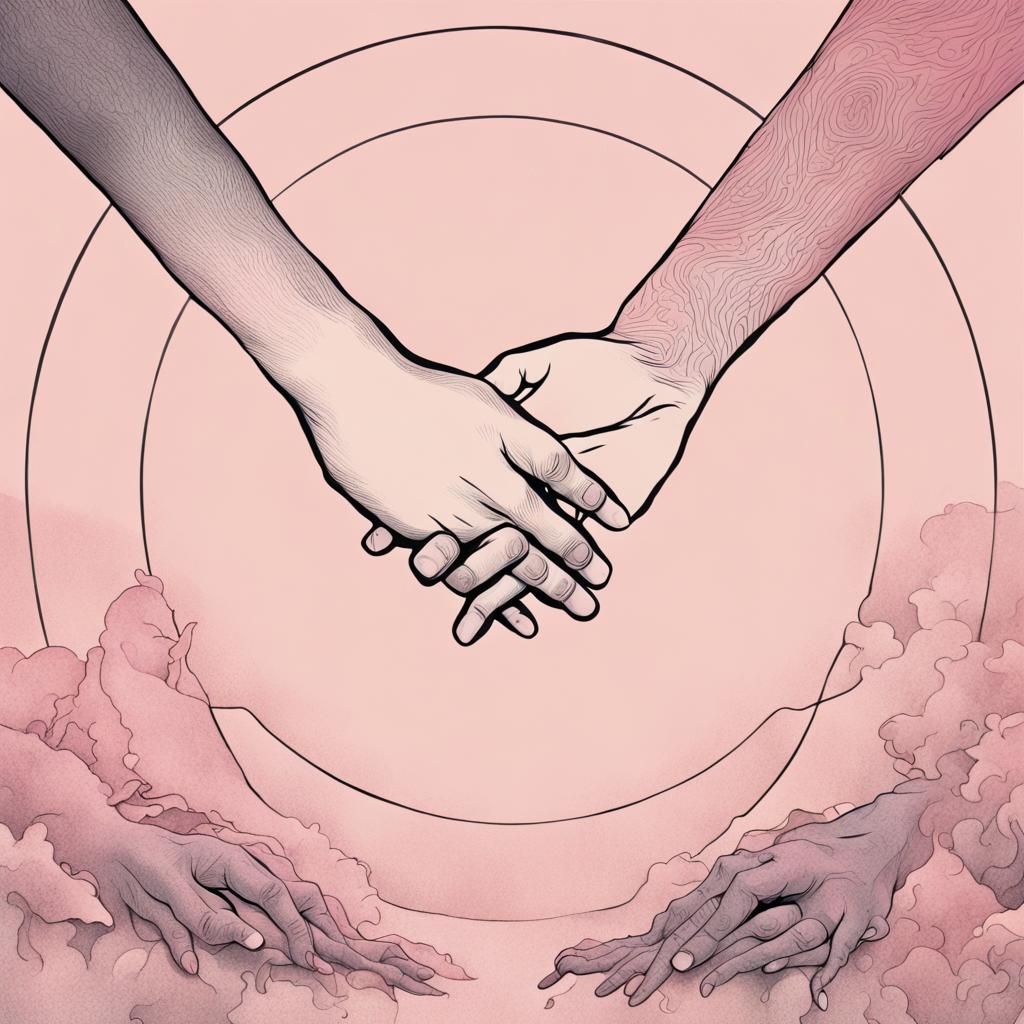 Touching Hands Line Art on Pink Gradient
