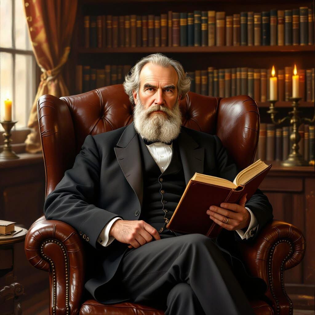 Man Reading in Library, Realism Style