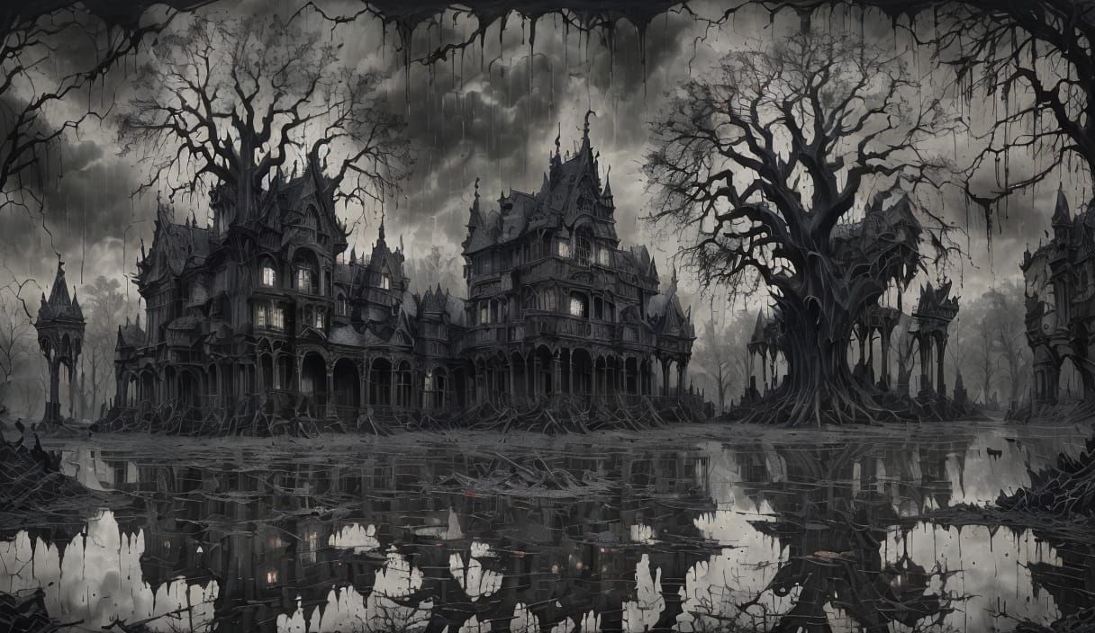 Gothic Horror: Possessed Figure in Victorian Ruins